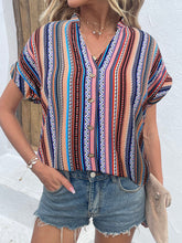 Multicolored Stripe Notched Neck Blouse
